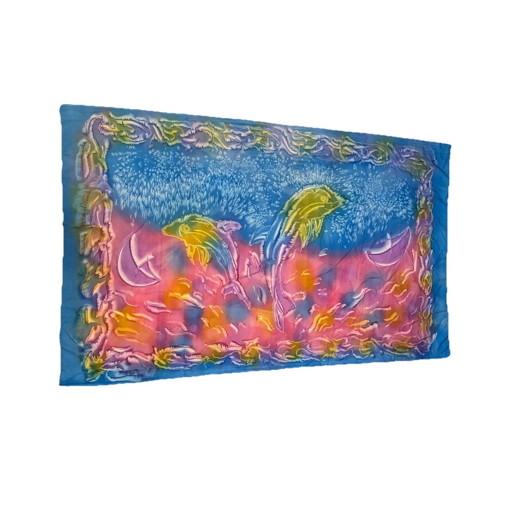 Sarongโ Beach Wrap Dolphins Shawl Scarf Wall Decor Vibrant Blue Pink 43x72"